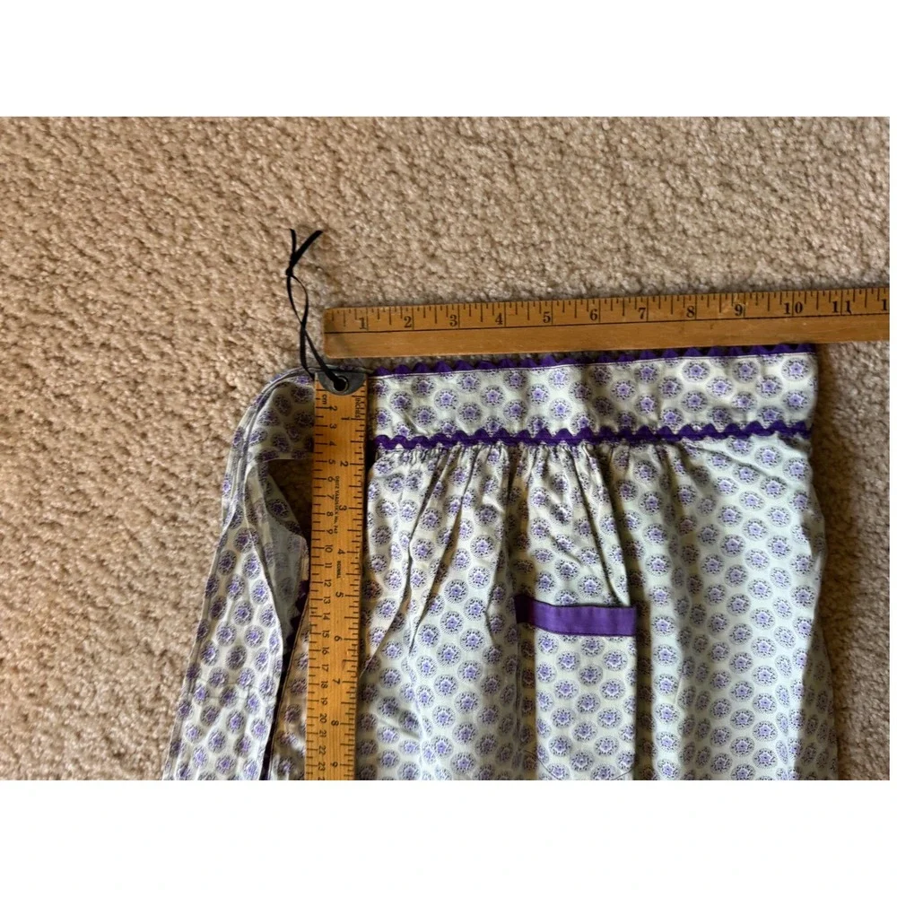 Vintage Purple Floral Half Apron Rick Rack Trim Pocket Handmade Retro Kitchen